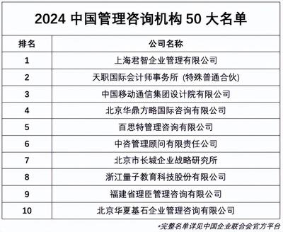 2024中國管理咨詢機構50大排行發布 君智戰略咨詢榮登榜首，開啟行業新紀元